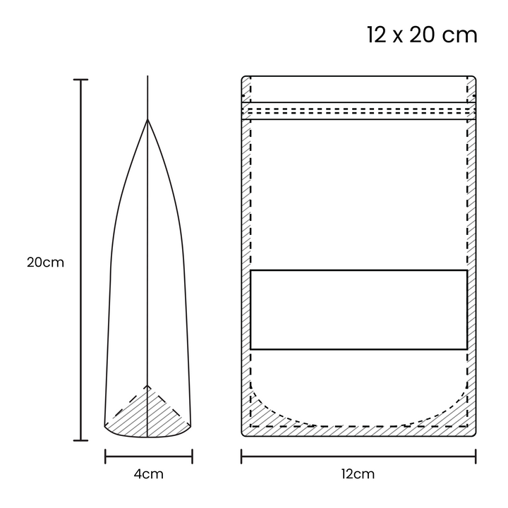 120 x 200mm + 40mm Resealable Zip Lock Stand Up Kraft Paper Bag