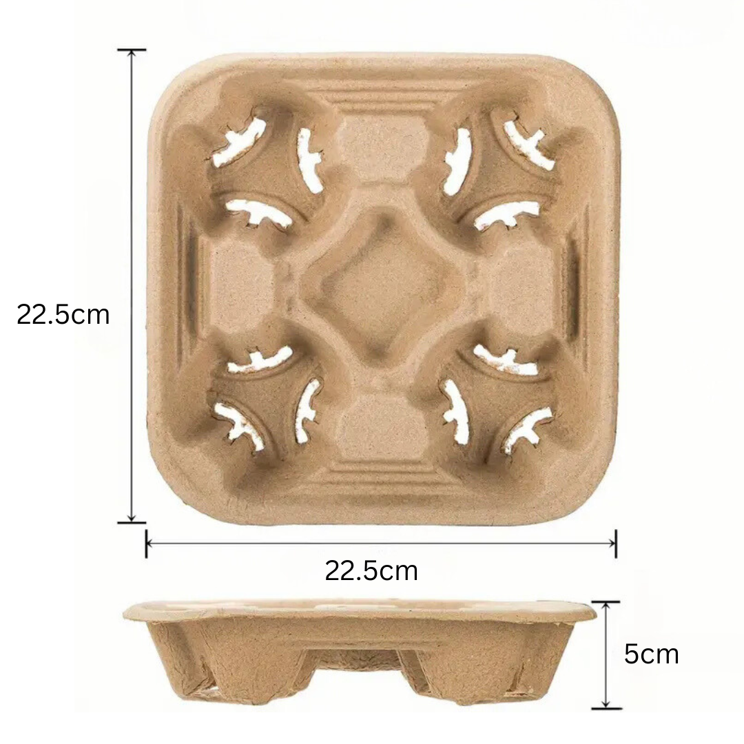 Eco-Friendly 4-Cup Kraft Brown Pulp Drink Carrier – Disposable Coffee Tray for Takeaway & Travel