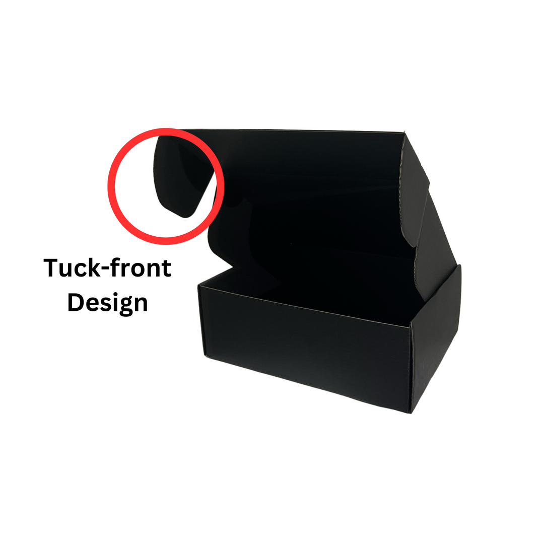 Premium-Quality Full Black Mailing Boxes 270 x 200 x 95mm | Die-Cut Shipping Cardboard Box with Tuck-Front Design