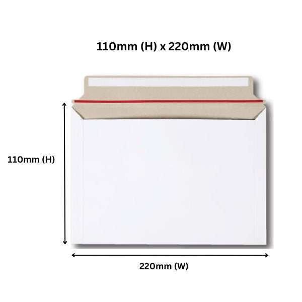 110 x 220mm Card Mailer Envelope - 300gsm Durable White Tough Bag