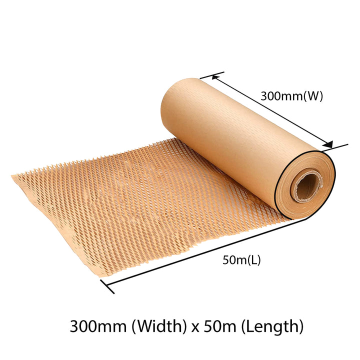 300mm x 50m Honeycomb Wrap Brown Kraft Paper Roll - Eco-Friendly Protective Cushioning