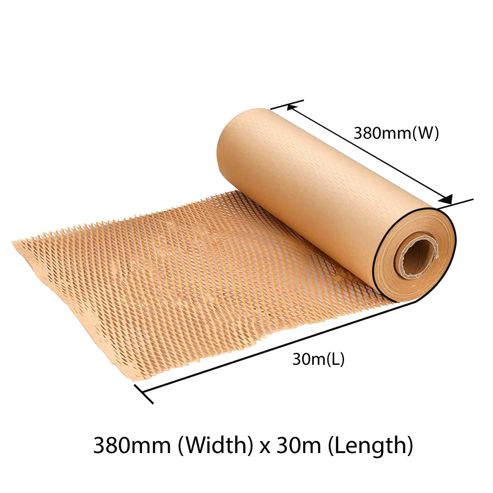 380mm x 30m Honeycomb Wrap Brown Kraft Paper Roll - Eco-Friendly Protective Cushioning