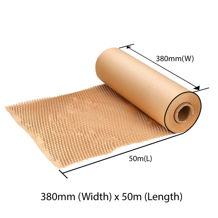 380mm x 50m Honeycomb Wrap Brown Kraft Paper Roll - Eco-Friendly Protective Cushioning