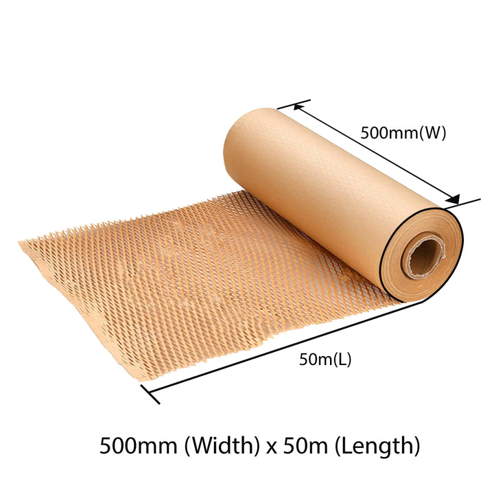 500mm x 50m Honeycomb Wrap Brown Kraft Paper Roll - Eco-Friendly Protective Cushioning