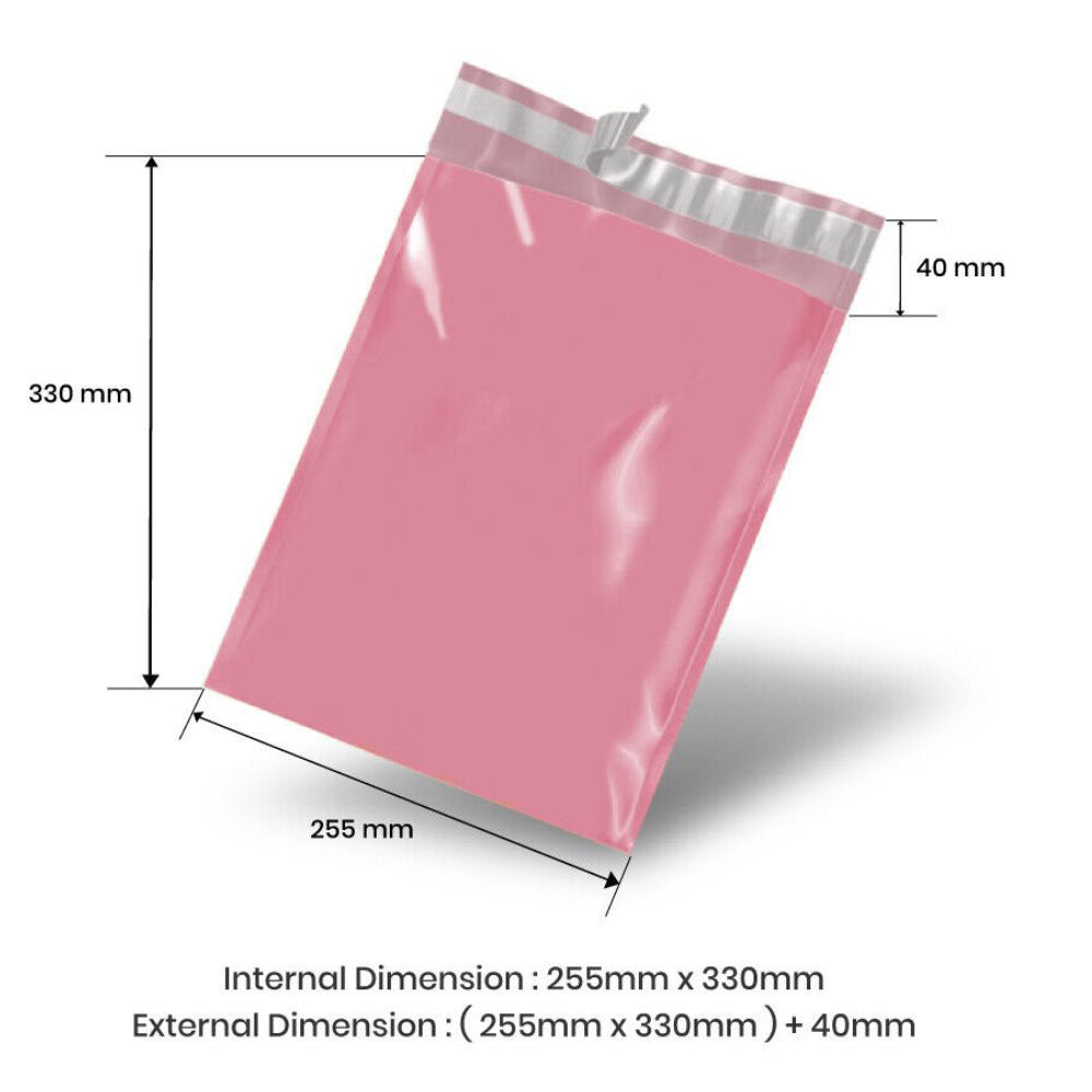 255mm x 330mm + 40mm Poly Mailing Courier Satchel Light Pink