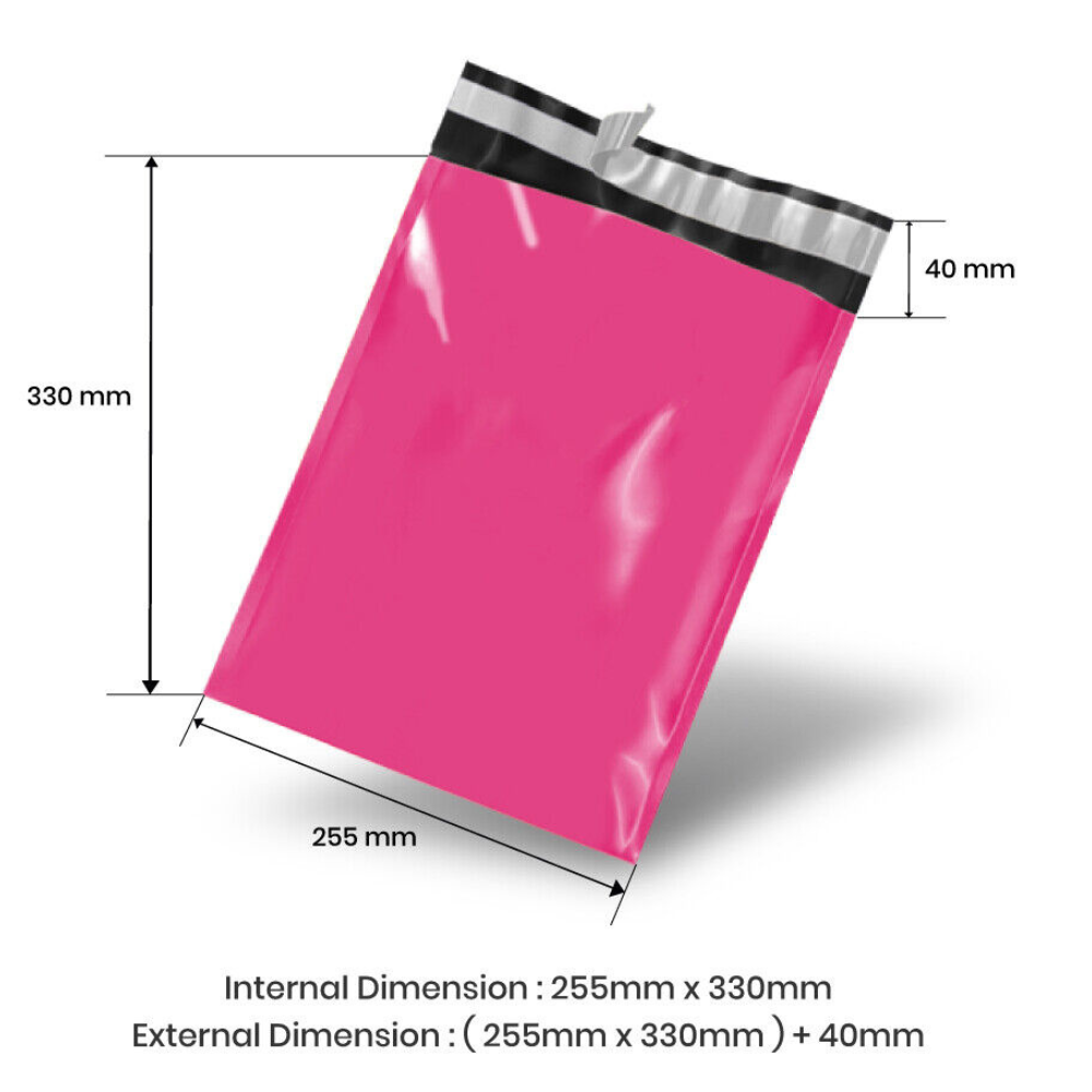 255mm x 330mm + 40mm Poly Mailing Courier Satchel Pink