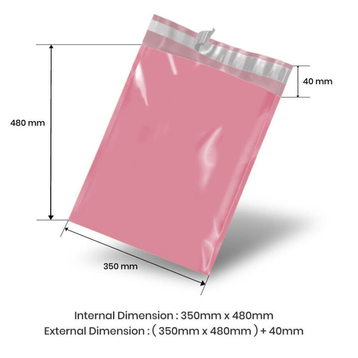 350mm x 480mm + 40mm Poly Mailing Courier Satchel Light Pink