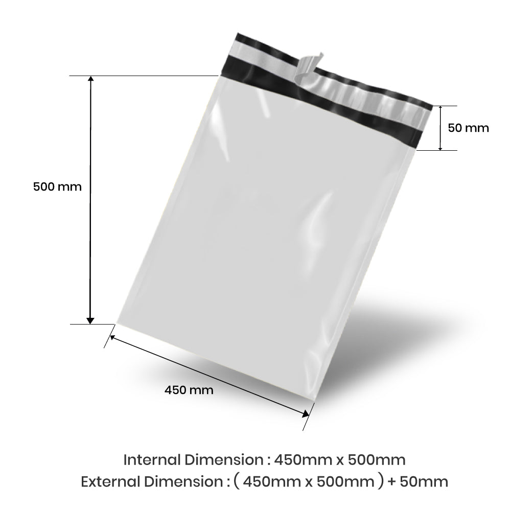 450mm x 500mm + 50mm Poly Mailing Courier Satchel White