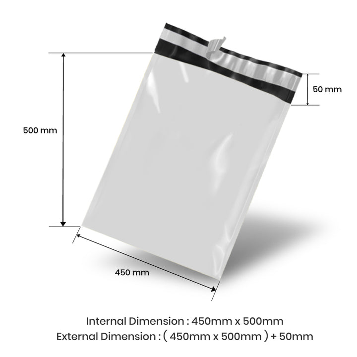 Wholesale 10,000pcs 450mm x 500mm + 50mm Poly Mailing Courier Satchels - White