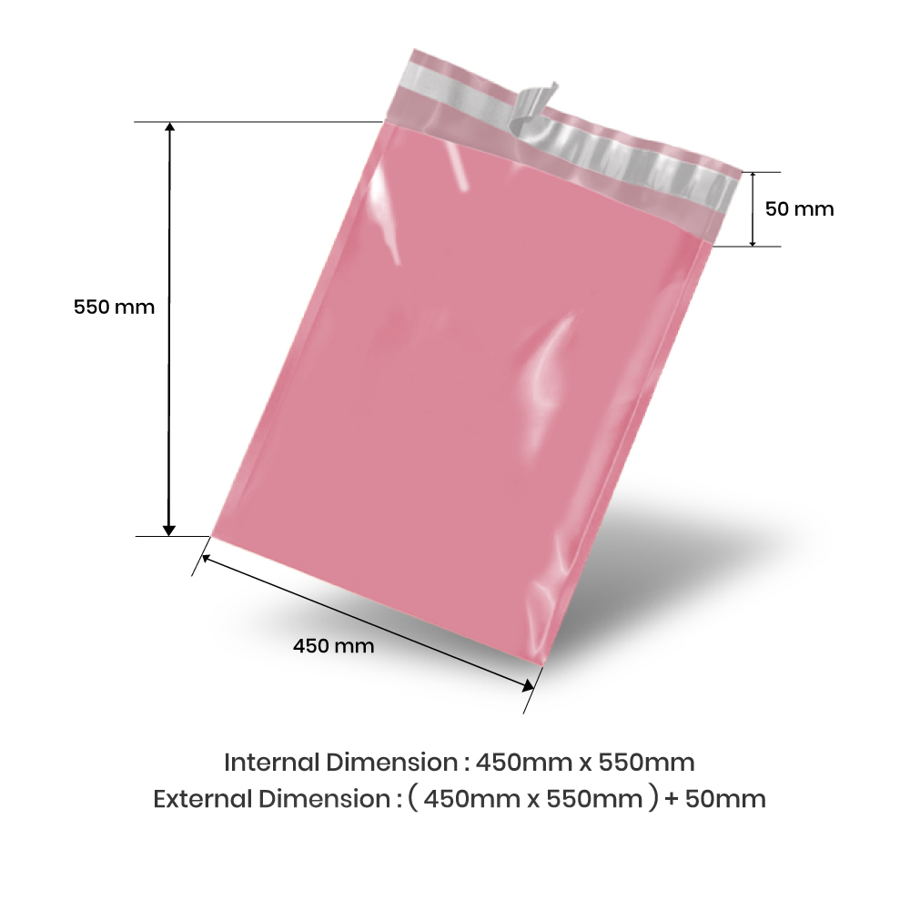 450mm x 550mm + 50mm Poly Mailing Courier Satchel Light Pink