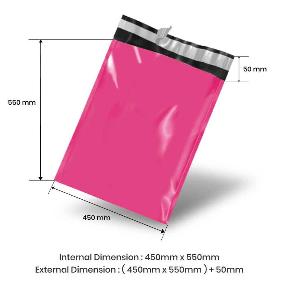 450mm x 550mm + 50mm Poly Mailing Courier Satchel Pink