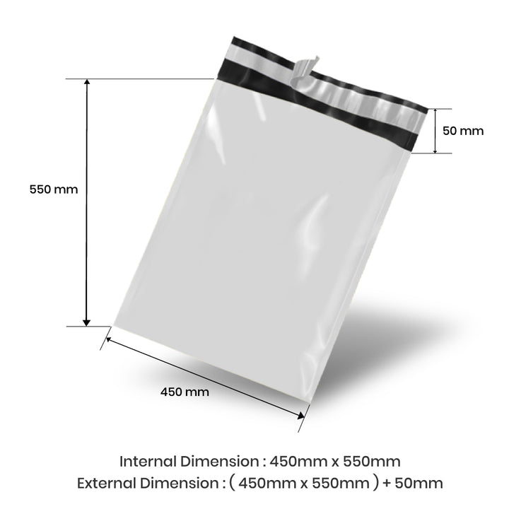 450mm x 550mm + 50mm Poly Mailing Courier Satchel White