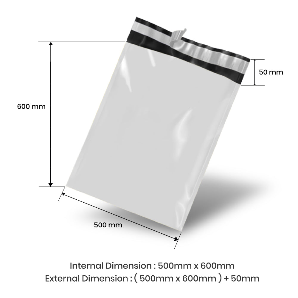 500mm x 600mm + 50mm Poly Mailing Courier Satchel White