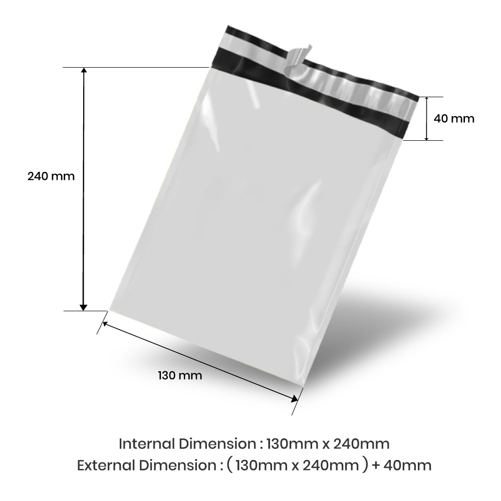 130mm x 240mm + 40mm Poly Mailing Courier Satchel White