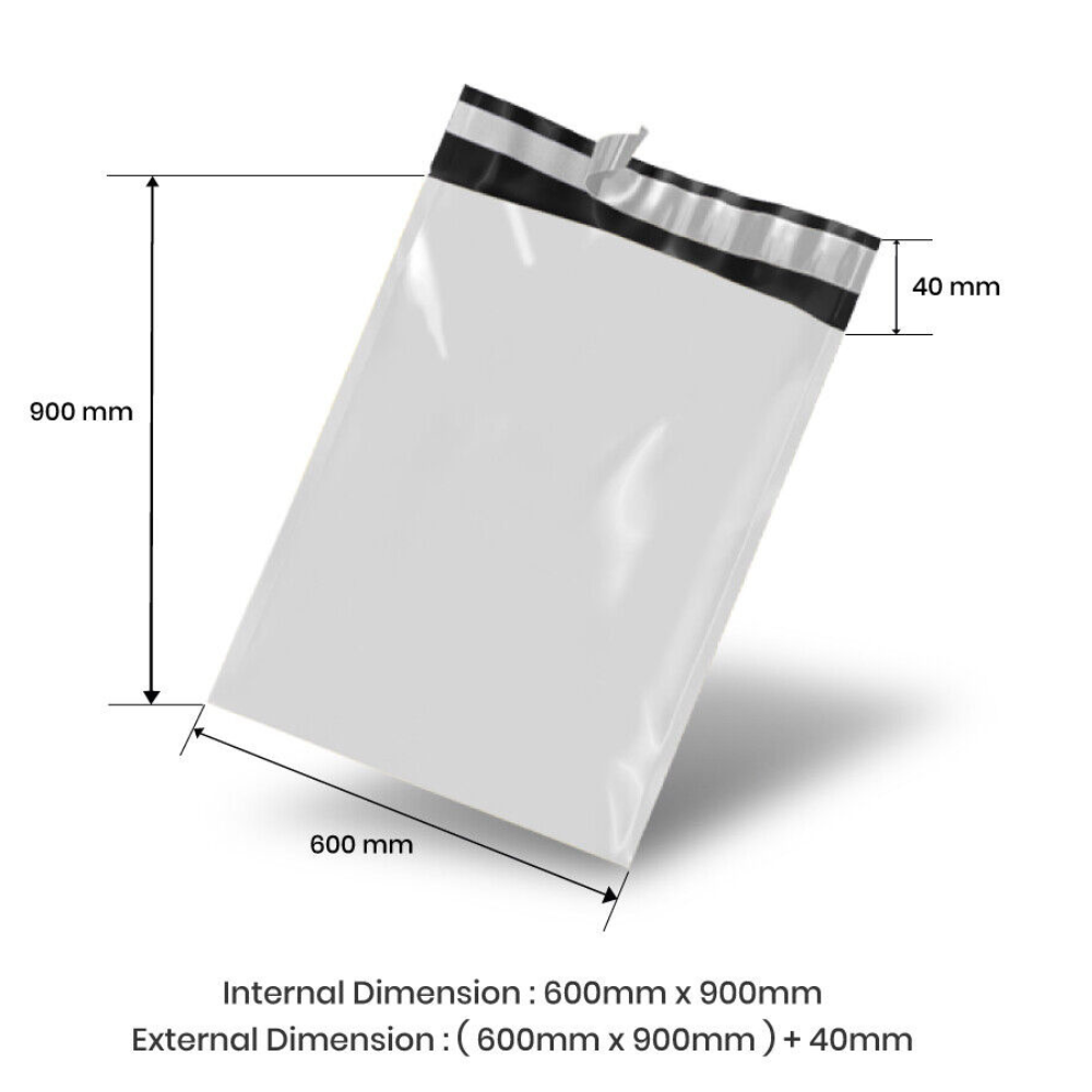 600mm x 900mm + 40mm Poly Mailing Courier Satchel White