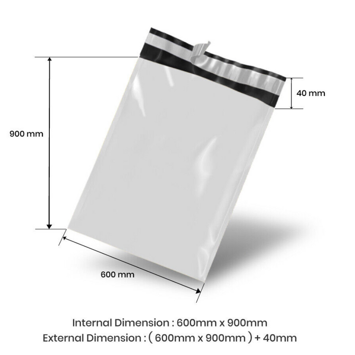 600mm x 900mm + 40mm Poly Mailing Courier Satchel White