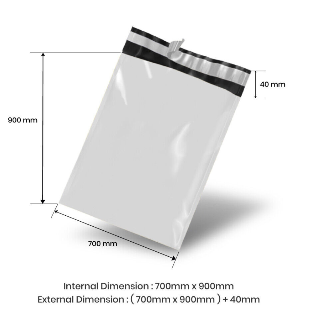 700mm x 900mm + 40mm Poly Mailing Courier Satchel White