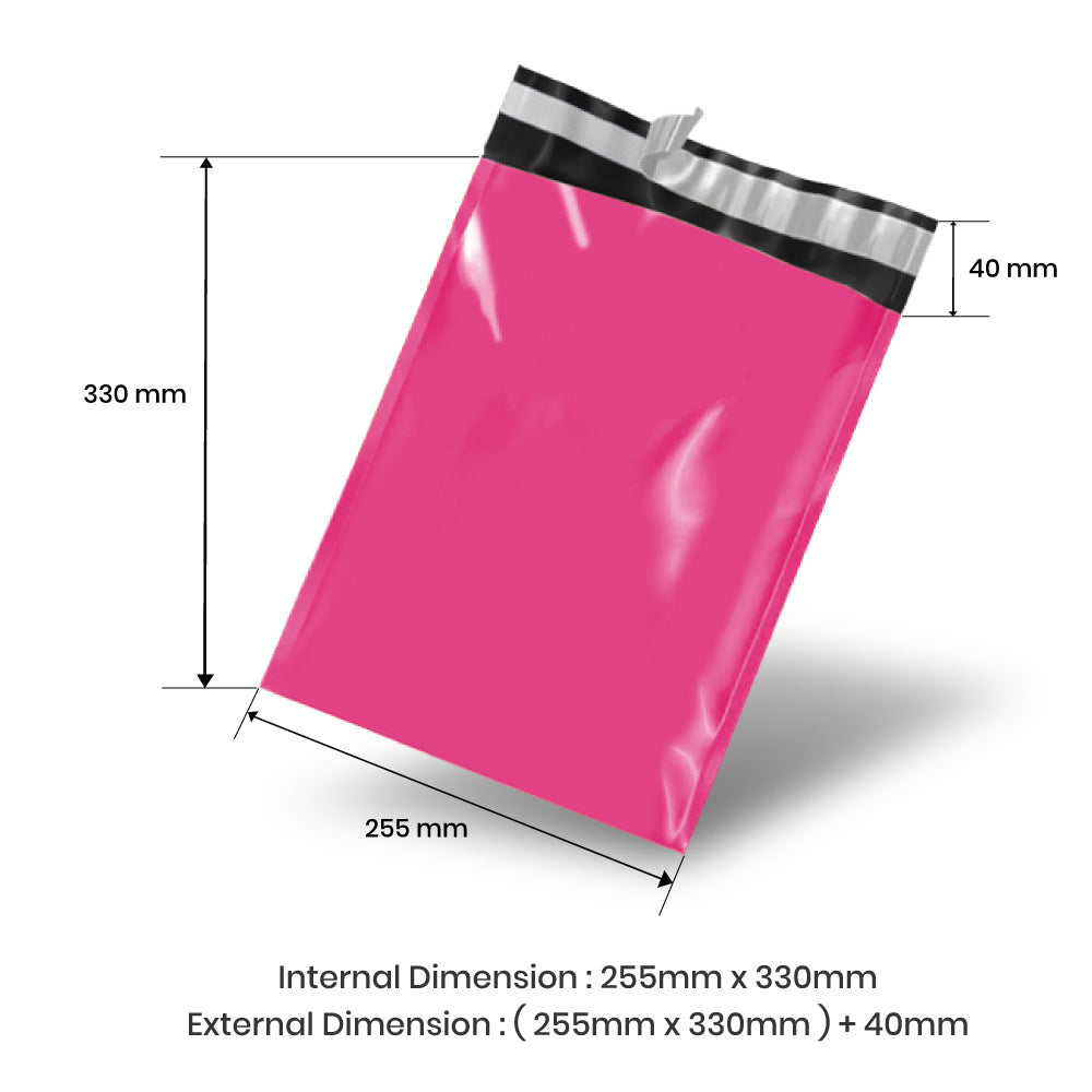 Wholesale 10,000pcs 255mm x 330mm + 40mm Poly Mailing Courier Satchels - Pink