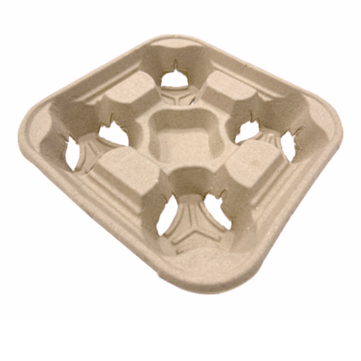 Eco-Friendly 4-Cup Kraft Brown Pulp Drink Carrier – Disposable Coffee Tray for Takeaway & Travel