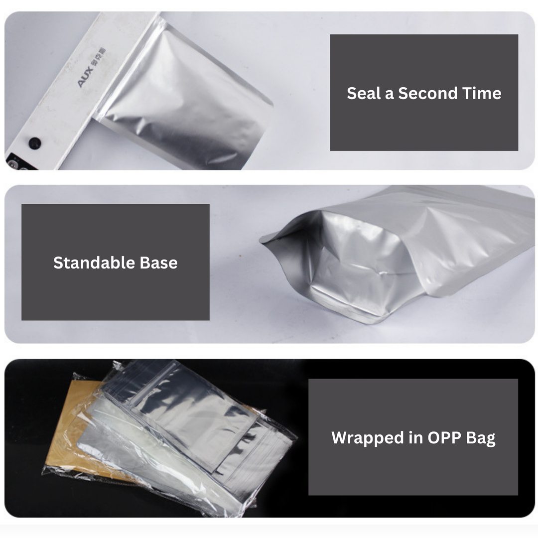 Premium 150 x 220mm + 40mm Stand Up Double Aluminium Foil Zip Lock Bags