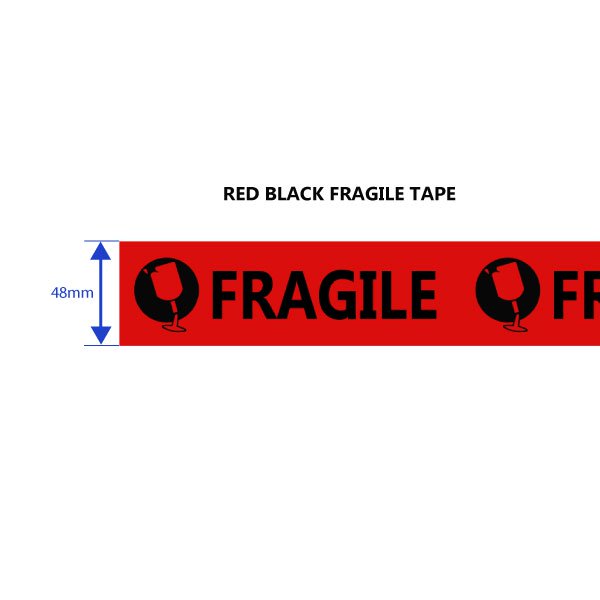 50 Micron Fragile Red & Black Sticky Seal Tape - 75m x 48mm for Packing and Packaging