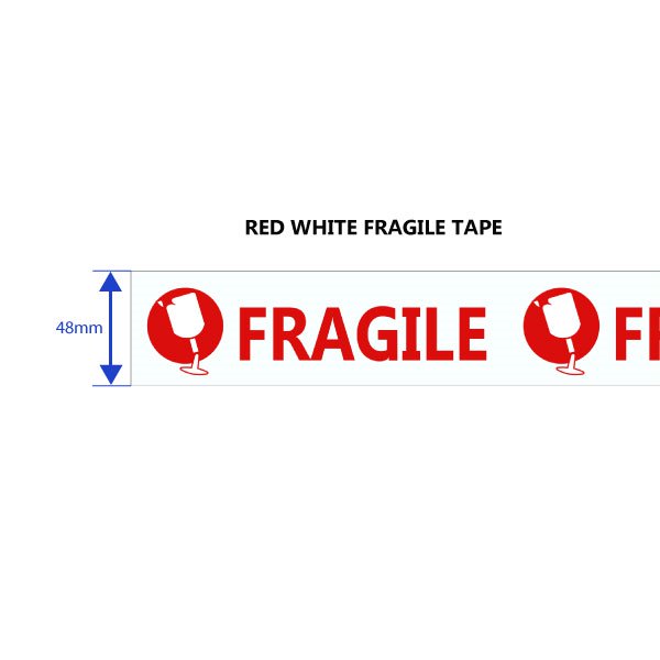 50 Micron Fragile White & Red Sticky Seal Tape - 75m x 48mm for Packing and Packaging