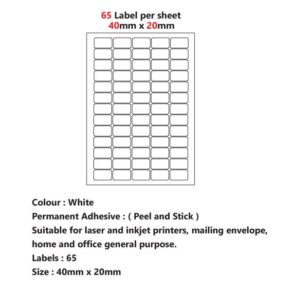 Versatile A4 Self-Adhesive Pre-Cut Labels: Available in 2, 4, 6, 8, 10, 15, 21, and 65 Labels Per Sheet