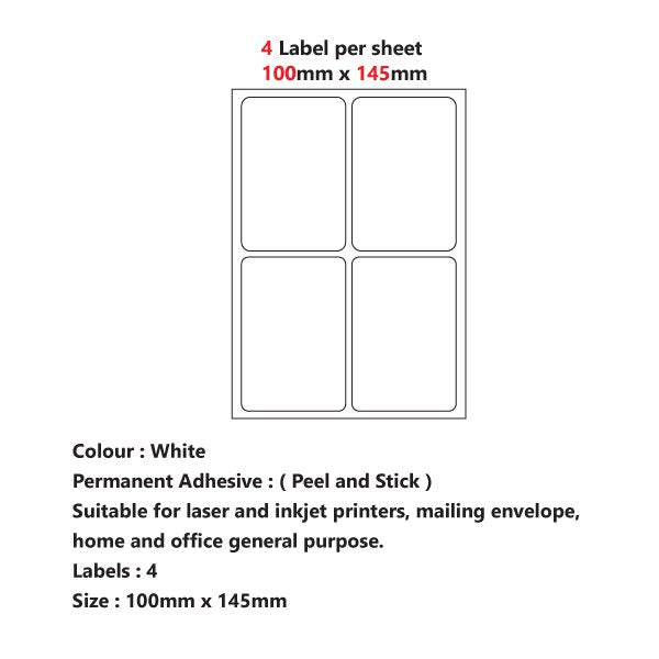 Versatile A4 Self-Adhesive Pre-Cut Labels: Available in 2, 4, 6, 8, 10, 15, 21, and 65 Labels Per Sheet