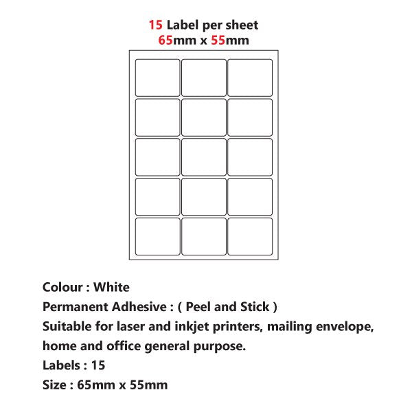 Versatile A4 Self-Adhesive Pre-Cut Labels: Available in 2, 4, 6, 8, 10, 15, 21, and 65 Labels Per Sheet