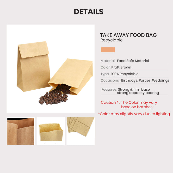 17 x 9 x 5.5cm Mini Brown Kraft Paper Bags | Take Away Food, Lolly, Grocery, Buffet, Craft, Gift, Market Bag