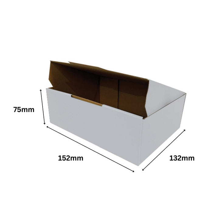 152 x 132 x 75mm White Corrugated Die Cut Mailing Box  Self-Locking, Flat-Pack, Eco-Friendly